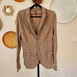 Harris Wharf London Long Sleeve Single Breasted Sweater Blazer Tan Mens Size 48